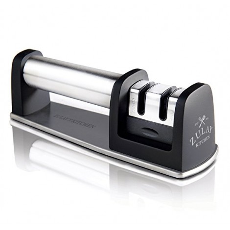 Zulay Premium Quality Knife Sharpener for Straight and Serrated Knives Stainless Steel Ceramic and Tungsten