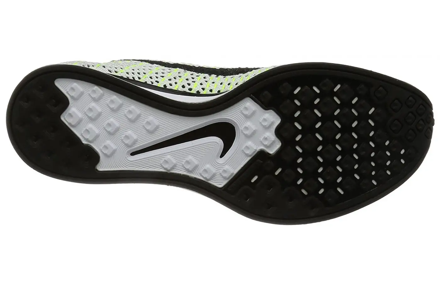 Bottom view of the Nike Flyknit Racer running shoe