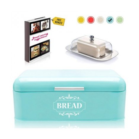 Vintage Bread Box For Kitchen Stainless Steel Metal in Retro Turquoise