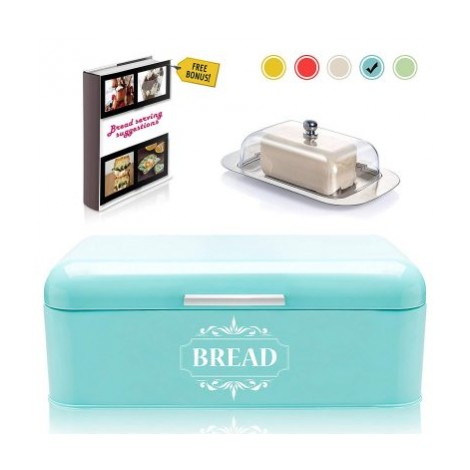  Vintage Bread Box For Kitchen Stainless Steel Metal in Retro Turquoise