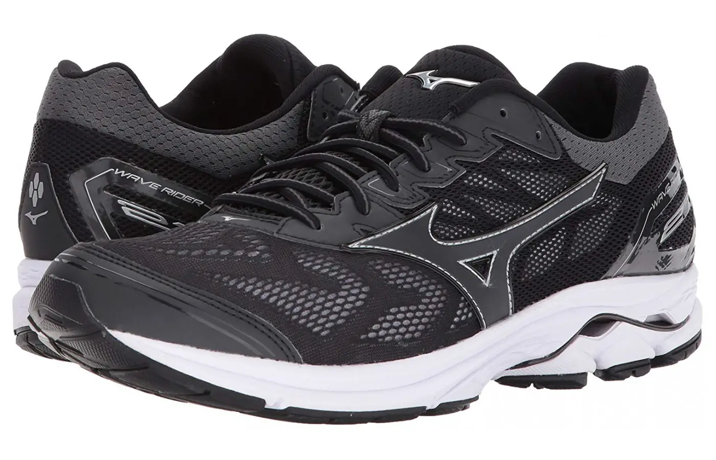 The black color variation of a pair of Mizuno Wave Rider 21s