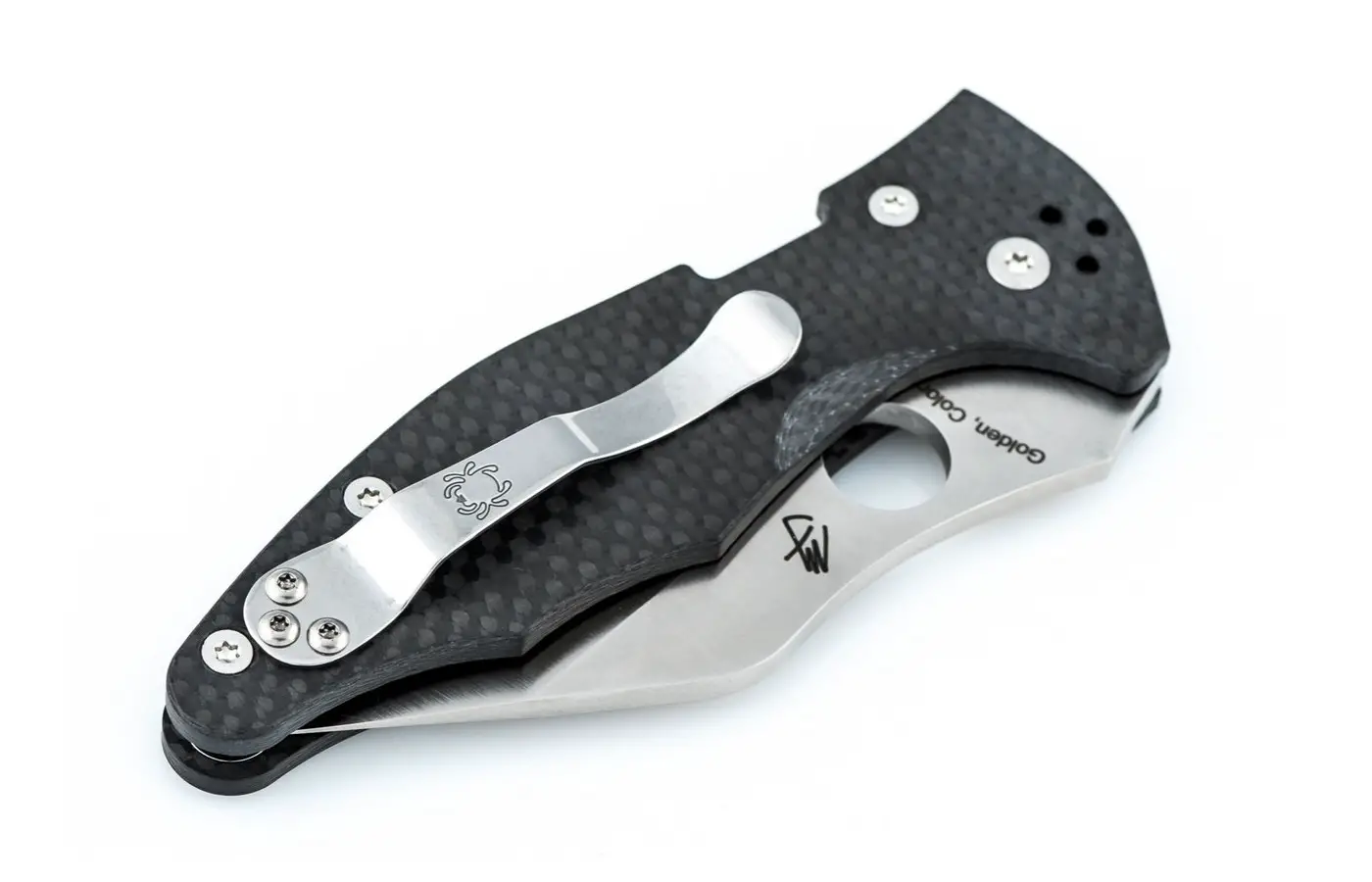 The knife can be configured for left or right hand carry in either the tip-down or tip-up position with the four-position pocket clip.