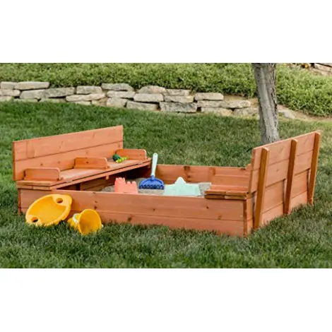 Kids Large Square Wooden Outdoor Play Cedar Sandbox