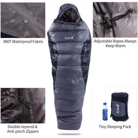 hewolf lightweight compact down sleeping bag features