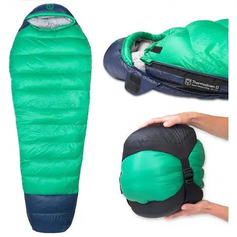 paria outdoor products thermodown down sleeping bag features