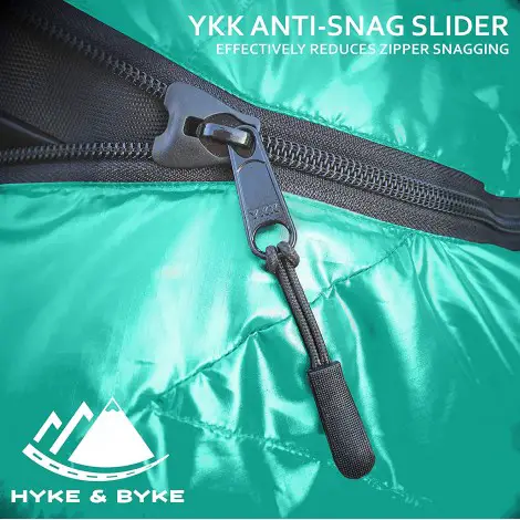 hyke & byke eolus down sleeping bags anti snag slider