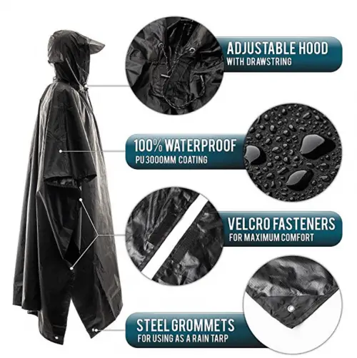 Foxelli Hooded Rain Poncho Specs