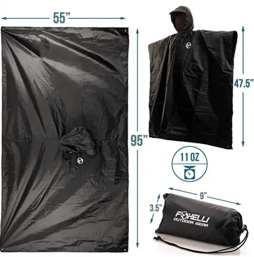 Foxelli Hooded Rain Poncho Size