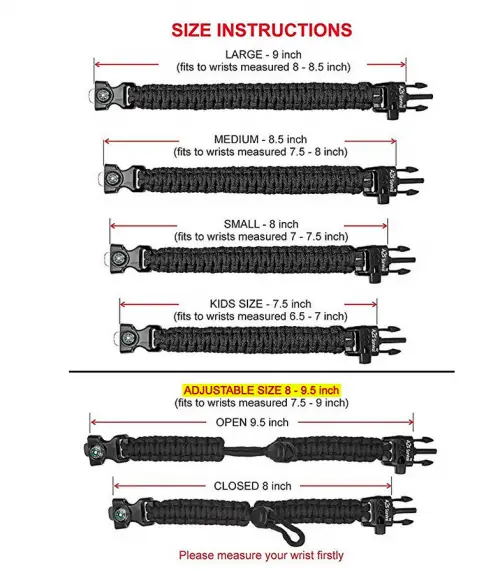 A2S Protection Paracord Bracelet Size