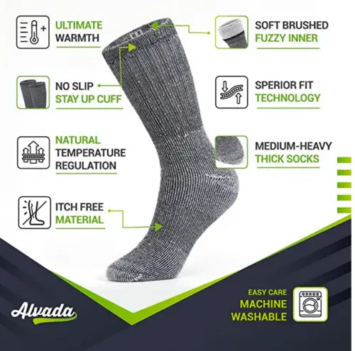 Alvada 80% Merino Wool Hiking Socks Thermal Warm Crew Winter Boot Sock 2